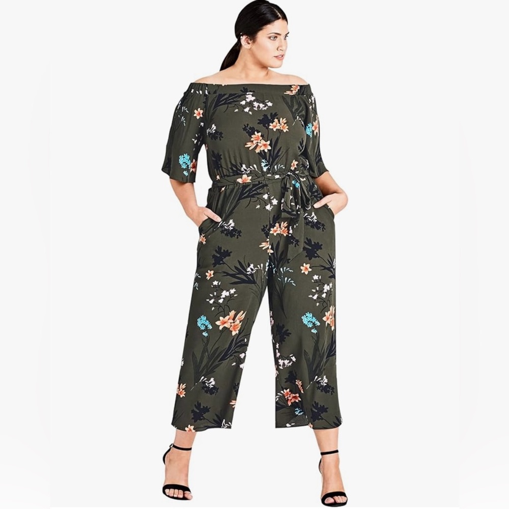 City Chic Olive Green and Orange Floral Jumpsuit